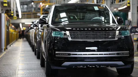 A Range Rover sports utility vehicle (SUV) on the production lineat the Jaguar Land Rover automobile manufacturing plant in Solihull, UK, on Monday, April 7, 2025