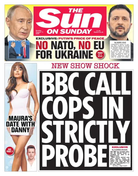 The headline on the front page of the Sun reads: "BBC call cops in Strictly probe".