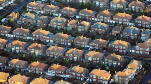 PA A aerial shot of rows and rows of semi detached houses