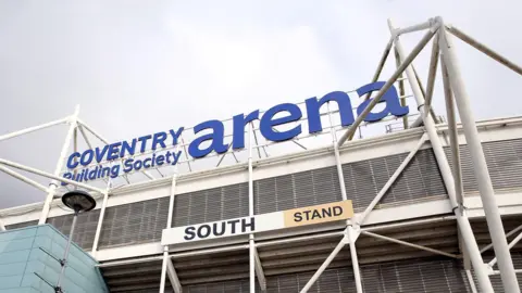 The exterior of the south stand at the Coventry Building Society Arena.