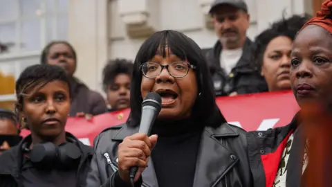 Getty Images Long time Labour MP Diane Abbott speaks for the first time in public after having her whip returned on the steps of Hackney Town Hall on 29th of May 2024, London, United Kingdom.