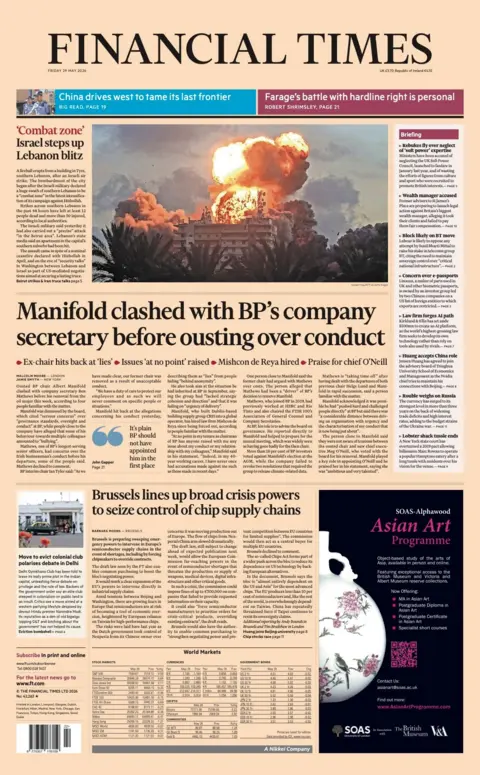 "Manifold clashed with BP's company secretary before ousting over conduct" reads the headline on the front page of the Financial Times.