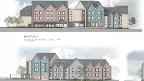 Allison Pike Architects and Designers/Arun District Council Artist impressions of what the hotel could look like. They are a row of multi-coloured two-storey buildings.