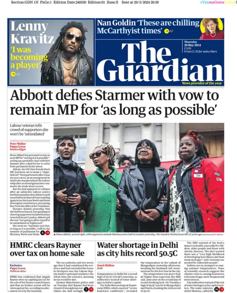 The headline on the front page of The Guardian read: "Abbott challenges Starmer and pledges to remain MP 