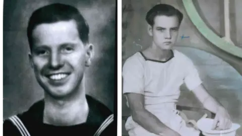 A composite of two black and white images. A young Sammy Bannister on the left and a young Raymond McCullough Snr on the right.
