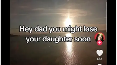 TikTok A slide that says 'hey dad you might lose your daughter soon' with a sunset in the background.
