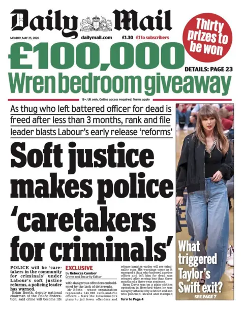 "Soft justice makes police 'caretakers for criminals'," reads the headline on the front page of the Daily Mail.