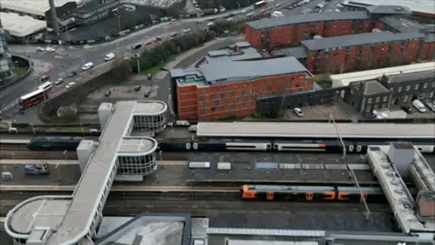 Aerial view of Wolverhampton railway station