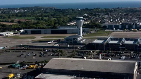 BBC Aerial view of Jersey Airport 