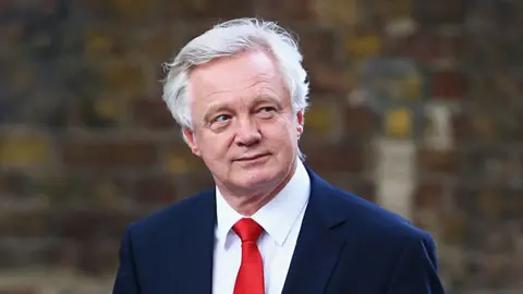 PA Media Sir David Davis MP walking along Downing Street. He has short white hair and is wearing a dark blue suit, white shirt and red tie.