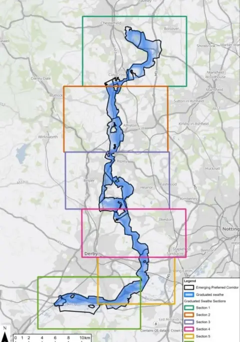 National Grid Diagram showing where the pylons would be installed - from Chesterfield to Willington in South Derbyshire