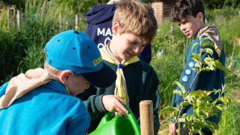 1st Wychwoods Scout Group cubs and beavers looking after fruit trees 