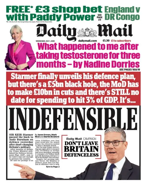 "Indefensible" reads the headline on the front page of the Daily Mail.
