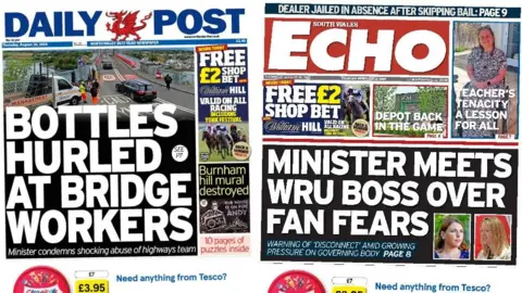 Front pages of the Daily Post and South Wales Echo