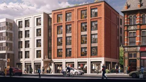 CGI of the student accommodation planned for 119-122 High Street and 55-59 Castle Way,