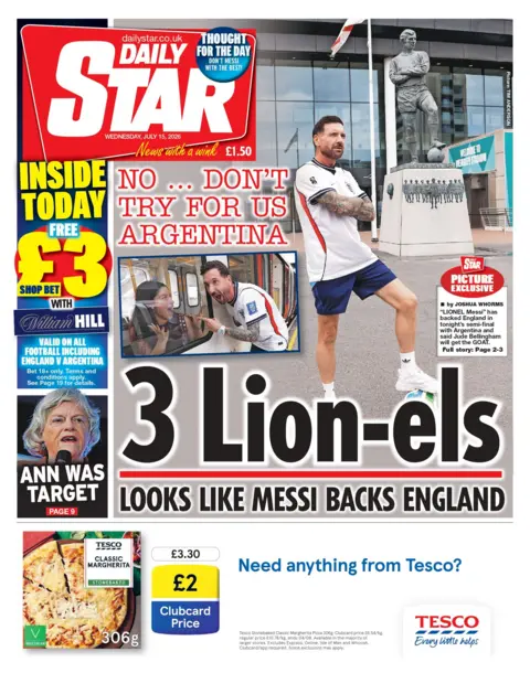 "3 Lion-els", reads the headline on the front page of the Daily Star. 