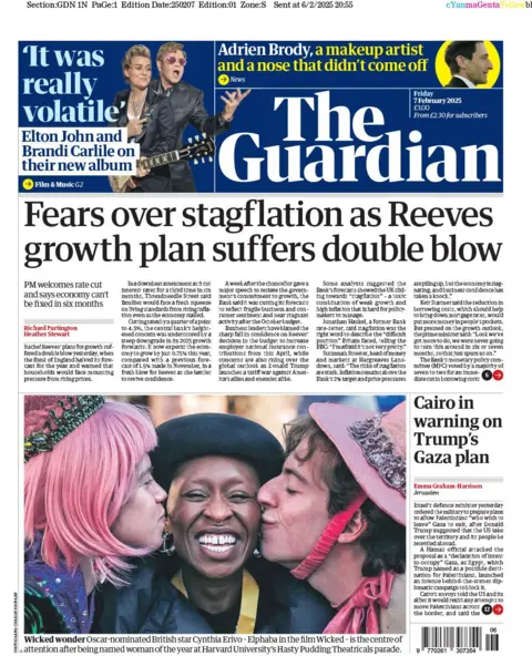 Guardian Front Page with Headline: Fear on Stagflation as Reves Growth Plan is double blow