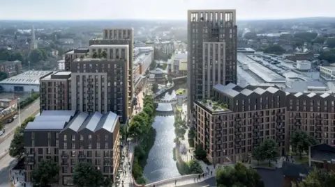 Hammerson A CGI image of the new large flats building planned for Reading along the River Kennet.