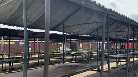 Empty stalls on Dinnington market