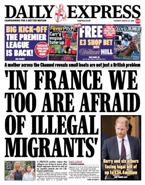 "In France we too are afraid of illegal migrants" reads the headline on the front page of the Daily Express.
