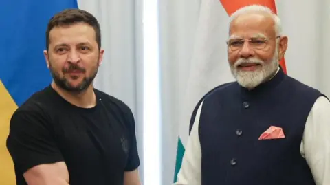 PIB India Mr Modi (right) meets Mr Zelensky on the sidelines of the G7 summit in June.