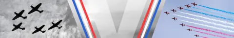 A banner showing two pictures of the Red Arrows, one is black and white and the other is in colour.
