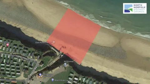 NNDC Beach outlined in red to highlight area contaminated by sewage