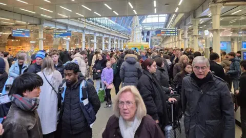 BBC / Nicky Schiller Crowds of people at St Pancras station