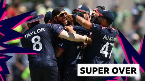USA team celebrate a famous victory over Pakistan in the T20 World Cup