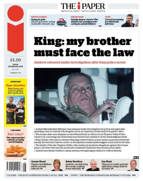 The front page of the i Paper reads: 