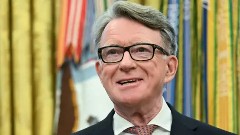 Former British ambassador to the United States Peter Mandelson speaks as US President Donald Trump makes a trade announcement in the Oval Office of the White House in Washington, DC, on May 8, 2025.