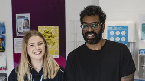Teenage Cancer Trust Faye Hindmarsh, Teenage Cancer Trust Youth Support Worker, and Romesh Ranganathan