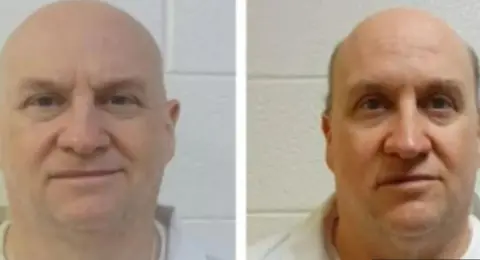 Grant Hardin seen in two different mugshots against a white wall