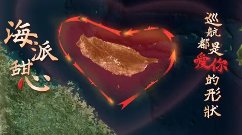 The Chinese Coast Guard has released a picture showing its patrols around Taiwan in the shape of a heart.