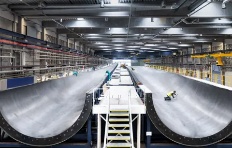 Vestas Blade moulds being made by Vestas workers in Nakskov, Denmark