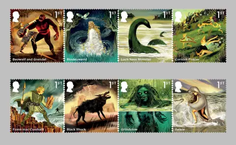 Royal Mail/PA Wire Set of eight stamps depicting different mystical creatures and figures from UK folklore