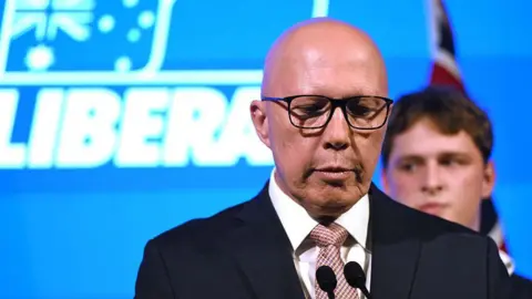 Getty Images Peter Dutton giving his concession speech on election night