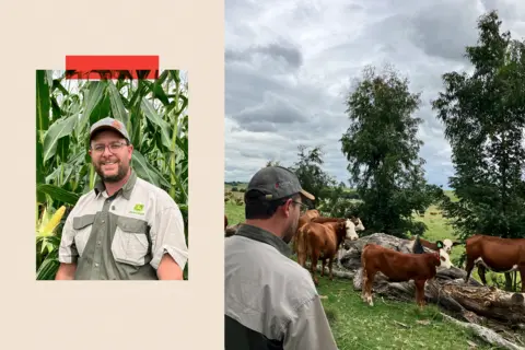 Mayeni Jones On the left a close up shot of Lion du Pressis, and on the right an image of him tending to his cattle