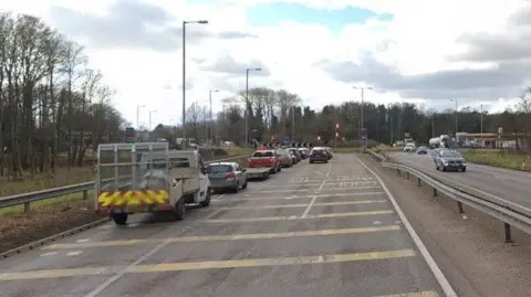 Google Cars heading towards the Fiveways roundabout.