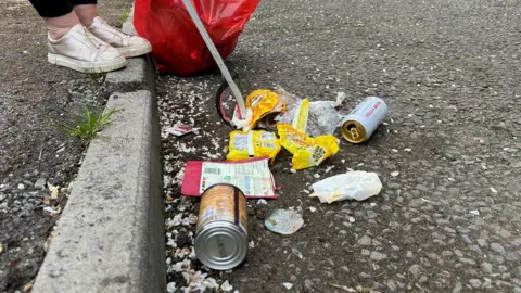 BBC A roadside litter pick in the Cwmbran area, gathered by volunteers