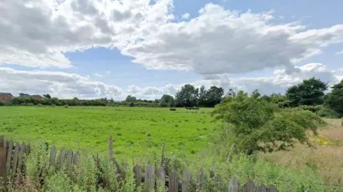 The current view from Coronation Terrace in Coxhoe, County Durham, of the three fields which will be turned into a housing estate