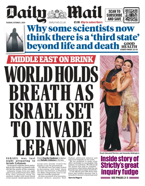 The Daily Mail front page for 1 October 
