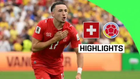Ruben Vargas of Switzerland celebrates after the penalty shoot-out during the 2026 World Cup against Colombia.