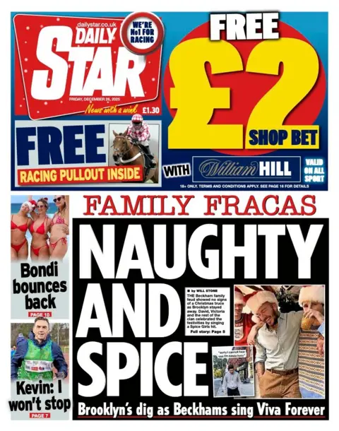 The main headline on the Daily Star is "Naughty and spice"