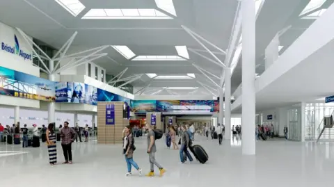 A digital image showing plans for the new check in hall at Bristol Airport. 