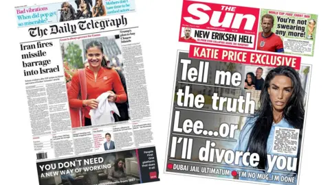 A composite image of the front pages of the Sun and the Daily Telegraph on 8 June 2026