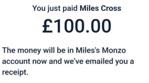 North Wales Police A screenshot of a a Monzo online bank transaction