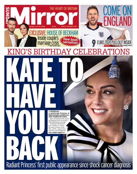 The headline on the front page of the Sunday Mirror read: "Kate asked you to come back"