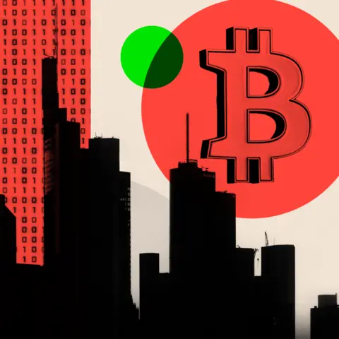 BBC Skyline of a city with a Bitcoin logo