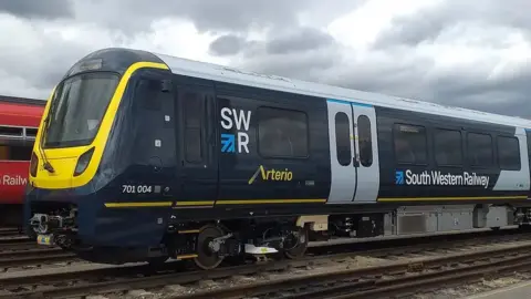 A new South Western Railway train in the sidings